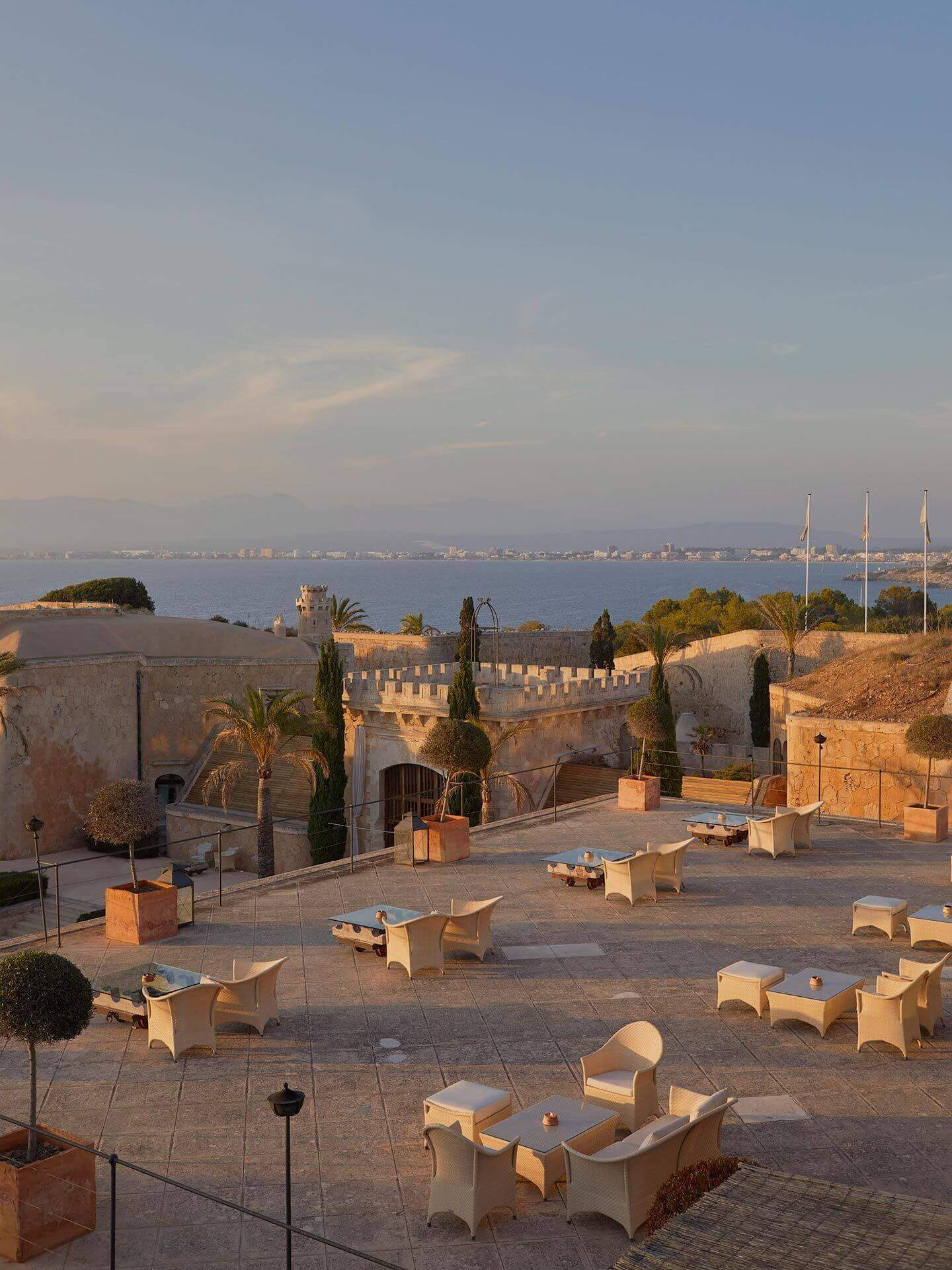 Terrace of La Fortaleza restaurant, with panoramic views.